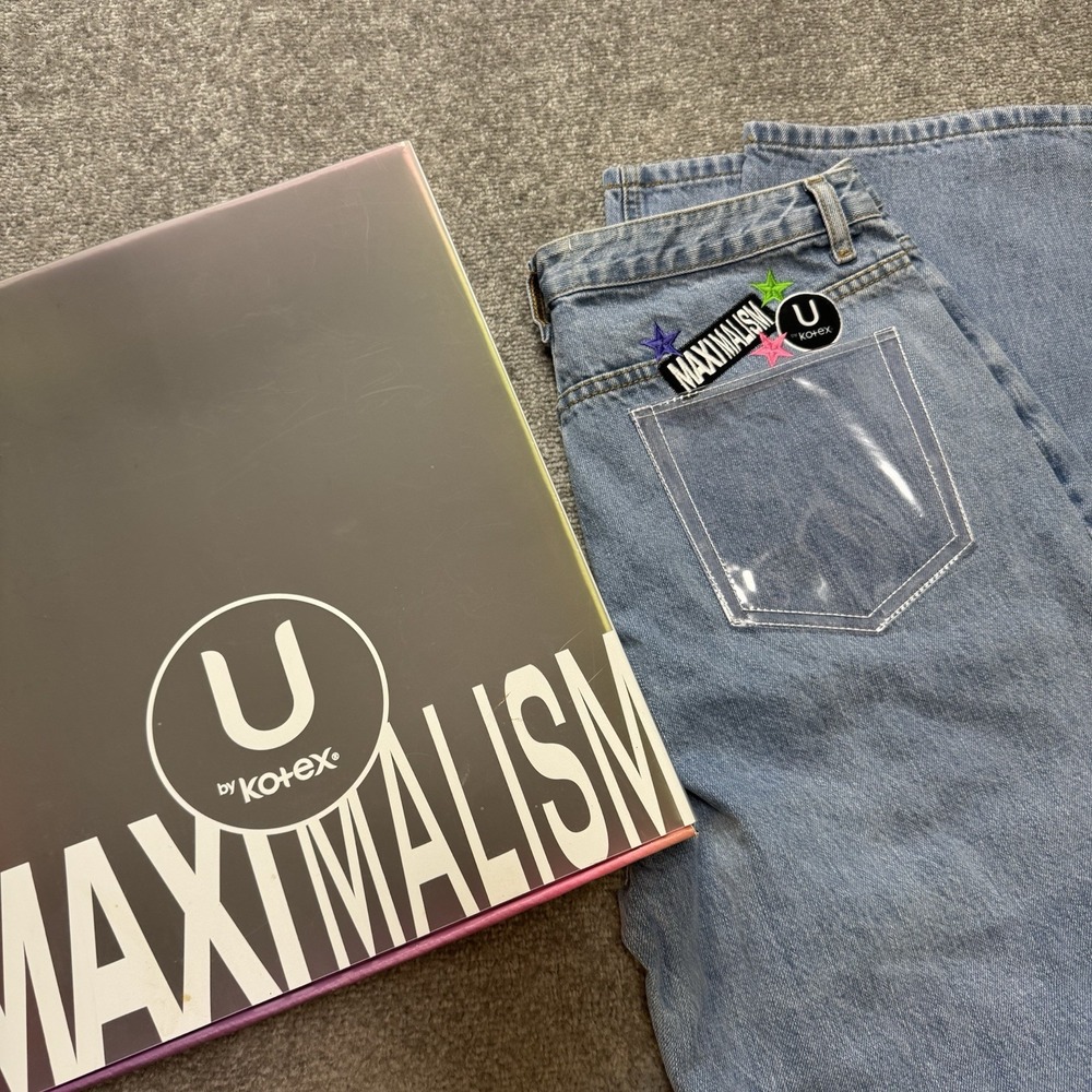 U by Kotex Maximalism Denim Jeans Embroidered Clear Pocket Promotional Size 34 - Picture 2 of 11